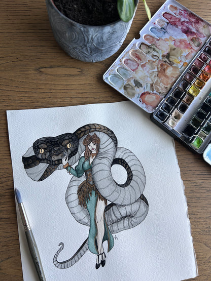 AQUARELLE ORIGINALE- Jude et le Serpent