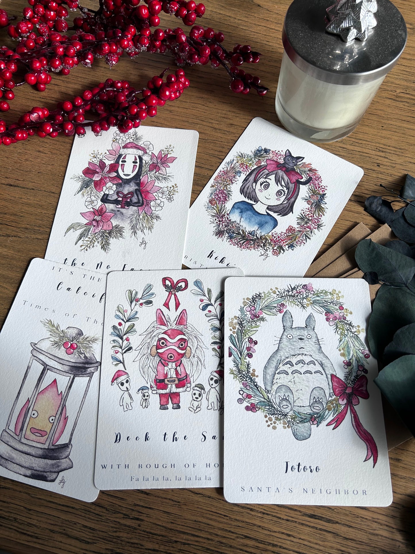 Lot de 5 cartes postales – Noël enchanté inspiré des Studios Ghibli