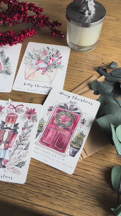 Lot de 5 cartes postales de Noël cocooning – Aquarelles FineArt pour des fêtes douces et féeriques
