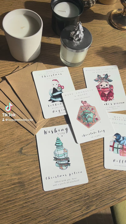 Lot de 5 cartes postales de Noël Harry Potter – Aquarelles FineArt pour un Noël magique